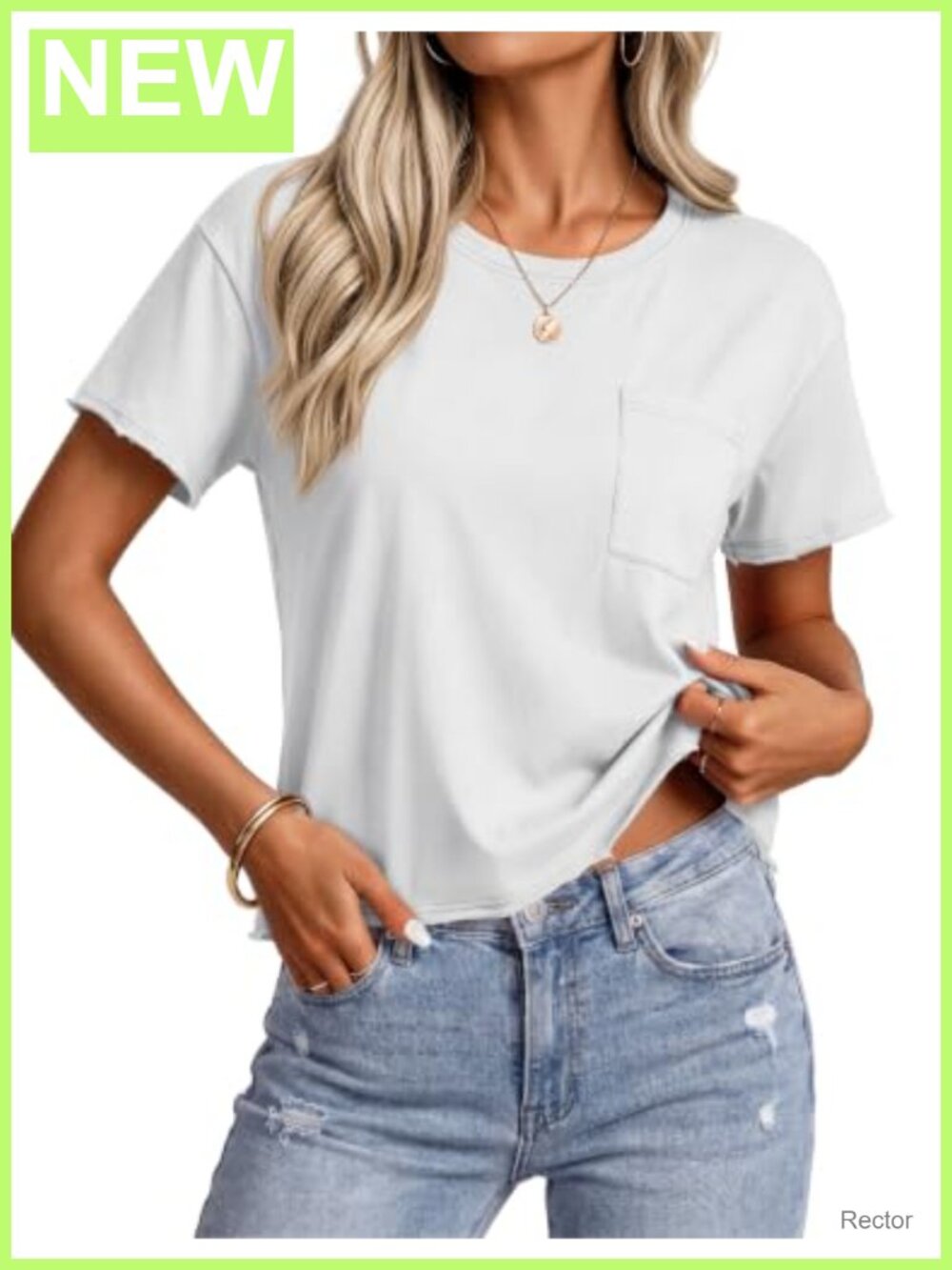 Women's Cotton Crop Top Short Sleeve Crew Neck Boxy Tee with Pocket